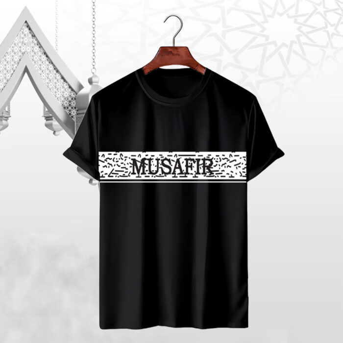 MUSAFIR Mesh Fabric Printed T-Shirt for Men | Casual Round Neck Half Sleeve - Image 1
